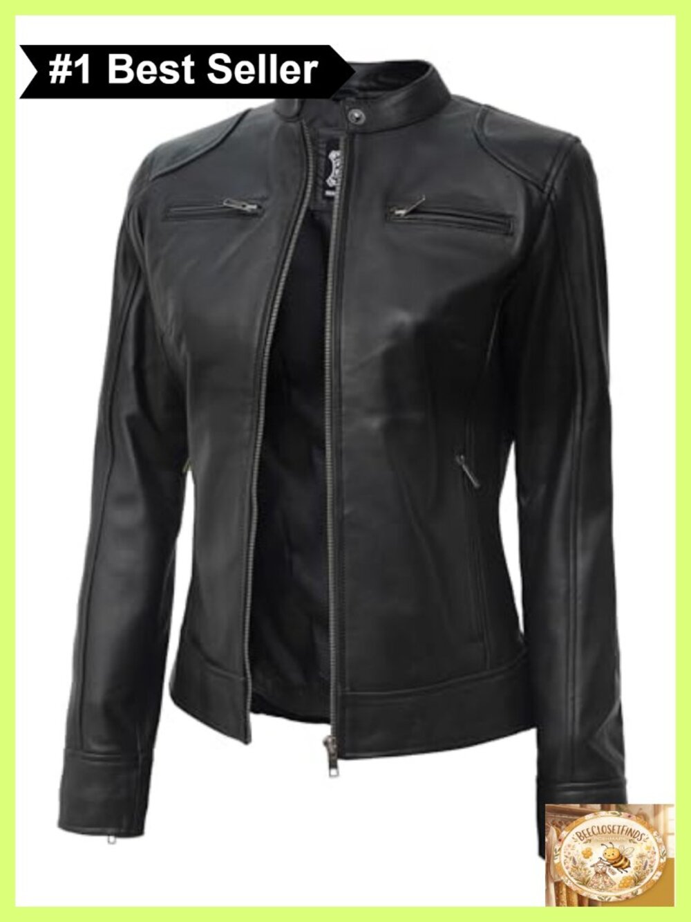 Real Lambskin Leather Motorcycle Jacket Cafe Racer Women's